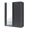 Armoire GOZU 2 portes coulissantes avec miroir - Coloris Gris Graphite - 180 x 198 x 62 cm