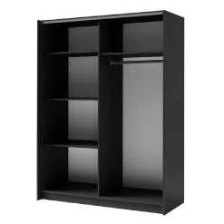 Armoire GOZU 2 portes coulissantes avec miroir - Coloris Gris Graphite - 180 x 198 x 62 cm
