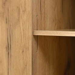 Armoire Haute avec Miroir et 4 Portes, Meuble de Rangement avec Niche Ouverte - Noir et Bois 65x35x190 cm