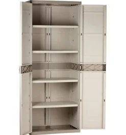 Armoire haute meuble de rangement 2 portes intérieur/extérieur coloris beige - Longueur 70 x Profondeur 41 x Hauteur 176 cm