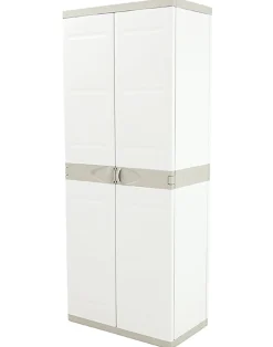 Armoire haute meuble de rangement 2 portes intérieur/extérieur coloris beige - Longueur 70 x Profondeur 41 x Hauteur 176 cm