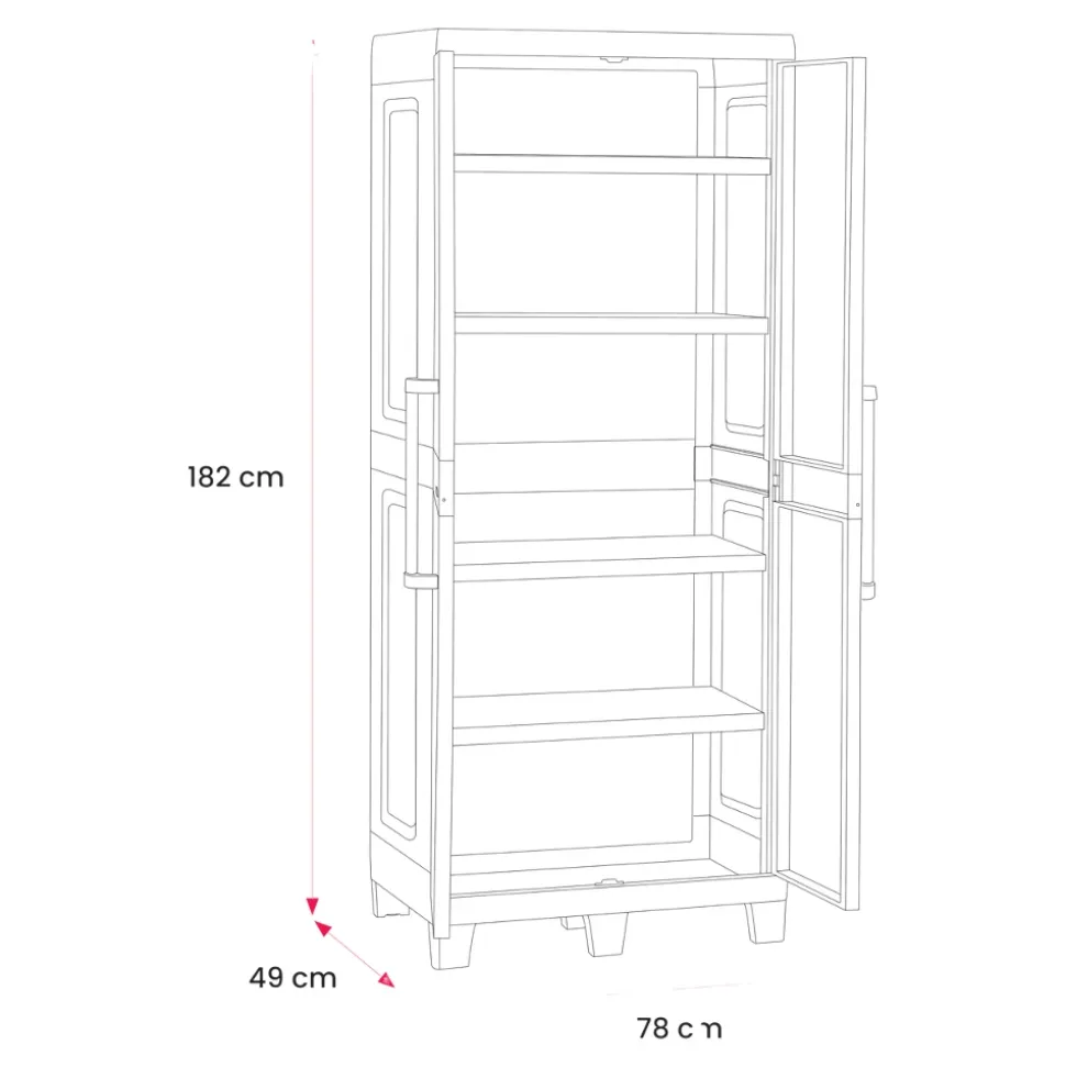 Armoire haute plastique 4 tablettes Major L.49 x H.182 x P.78 cm