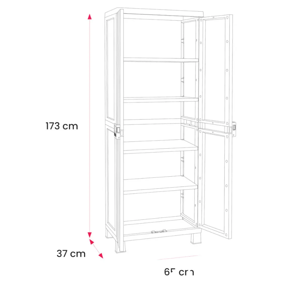 Armoire haute plastique 4 tablettes Links L.65 x H.173 x P.37 cm