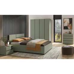 Armoire HAVANA 180 cm 4 portes et 2 tiroirs Coloris vert sauge et noir Design moderne et grande capacité