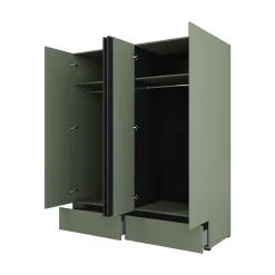 Armoire HAVANA 180 cm 4 portes et 2 tiroirs Coloris vert sauge et noir Design moderne et grande capacité