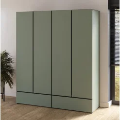 Armoire HAVANA 180 cm 4 portes et 2 tiroirs Coloris vert sauge et noir Design moderne et grande capacité