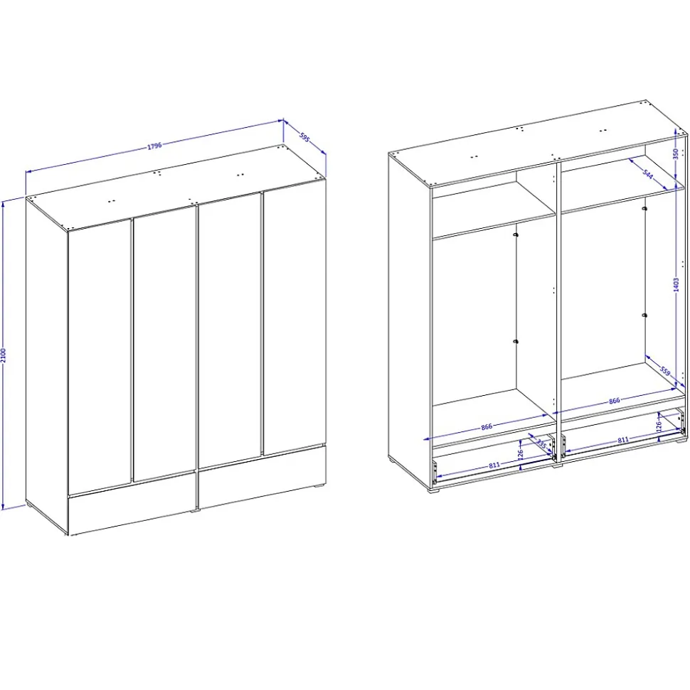 Armoire HAVANA 180 cm 4 portes et 2 tiroirs Coloris blanc et noir Design moderne et grande capacité