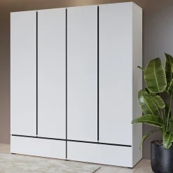 Armoire HAVANA 180 cm 4 portes et 2 tiroirs Coloris blanc et noir Design moderne et grande capacité