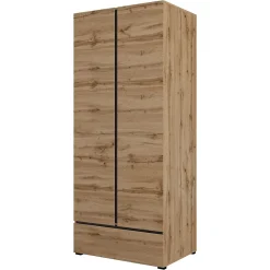 Armoire HAVANA 90 cm Chene et noir 2 portes et 1 tiroir Rangement compact au style naturel