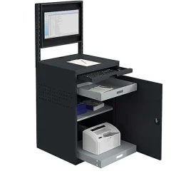 Armoire informatique fixe - Bleu industriel - Box écran 24 pouces inclinable et plateau - W040010029-GCBI