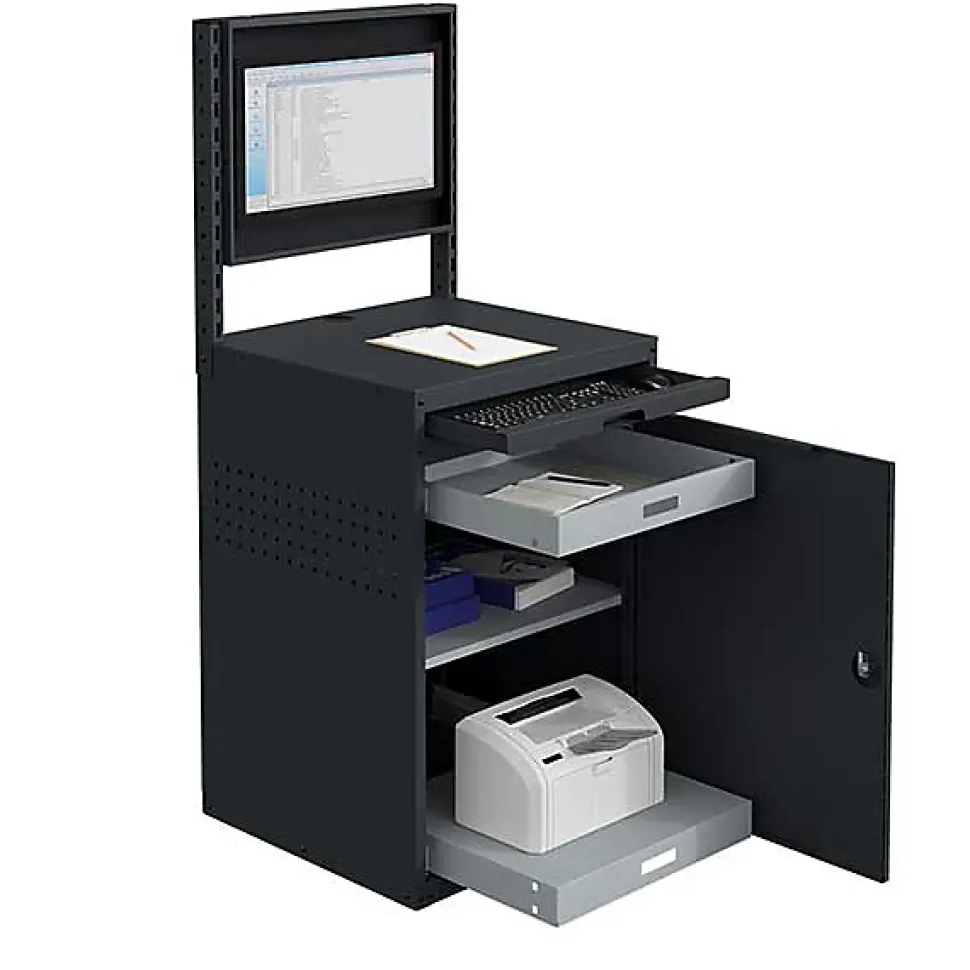 Armoire informatique fixe - Gris anthracite - Box écran 24 pouces inclinable et plateau - W040010029-GCGC