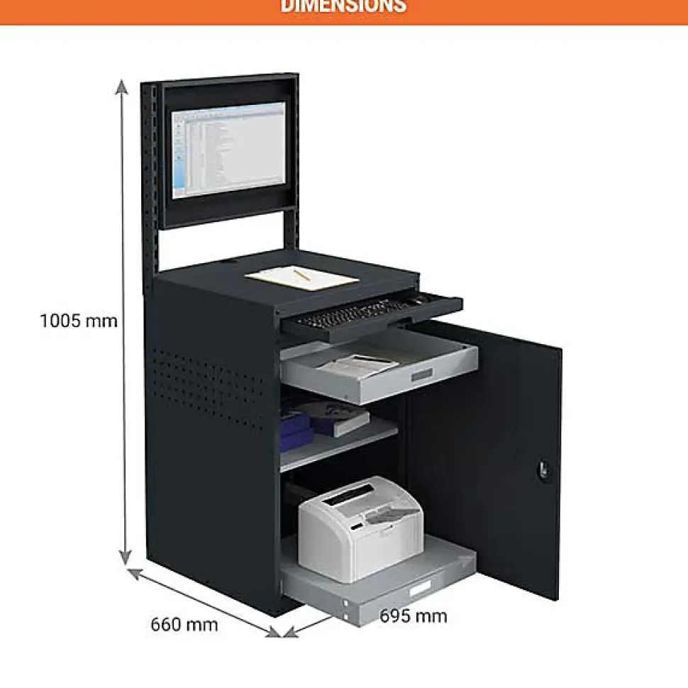 Armoire informatique fixe - Gris anthracite - Box écran 24 pouces inclinable et plateau - W040010029-GCGC