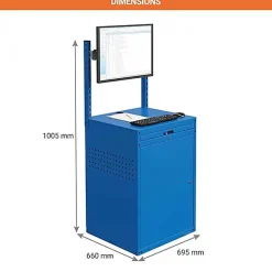 Armoire informatique fixe - Bleu industriel - Support écran sur rail - W040010031-GCBI