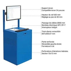 Armoire informatique fixe - Gris clair - Support écran sur rail - W040010031-GCGC