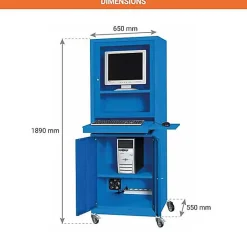 Armoire informatique mobile - Ecran 24 po - Bleu industriel RAL5015 - W040010002-BI
