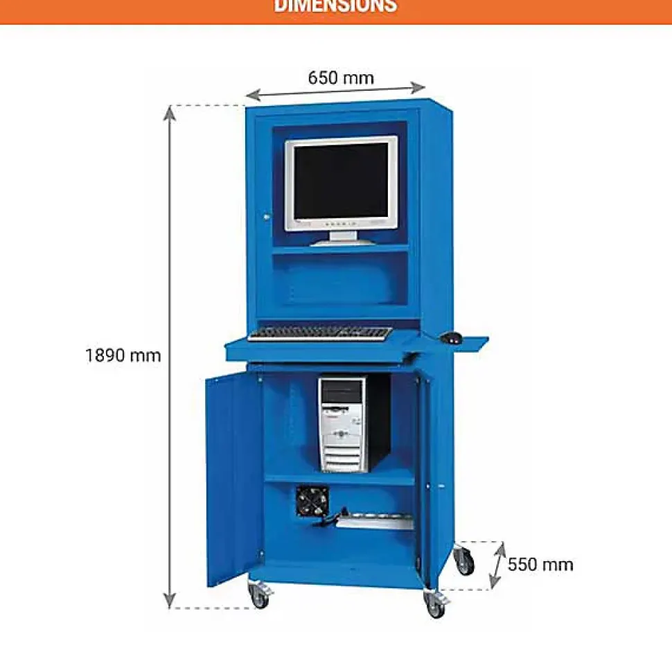 Armoire informatique mobile - Ecran 24 po - Bleu industriel RAL5015 - W040010002-BI