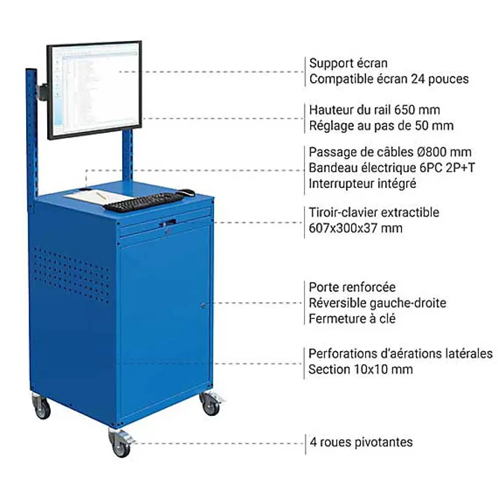 Armoire informatique mobile - Gris anthracite - Support écran sur rail - W040010032-GCGA