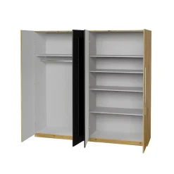 Armoire IRINA 4 portes avec miroirs - chene et noir - 228 x 57 x 214 cm