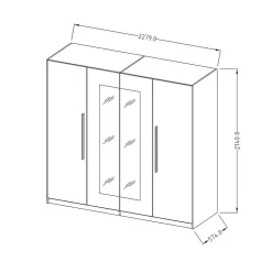 Armoire IRINA 4 portes avec miroirs - chene et noir - 228 x 57 x 214 cm
