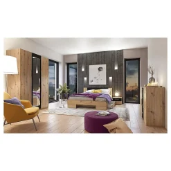 Armoire IRINA 4 portes avec miroirs - chene et noir - 228 x 57 x 214 cm