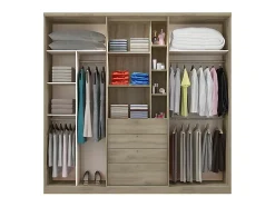 Armoire ISAK II - 4 portes - Miroir et tiroirs - L240 cm - Chêne et ivoire