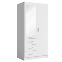 Armoire KALISTA 101 cm blanc mat avec miroir et 3 tiroirs 2 portes battantes