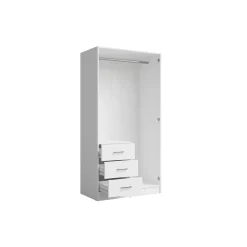 Armoire KALISTA 101 cm blanc mat avec miroir et 3 tiroirs 2 portes battantes