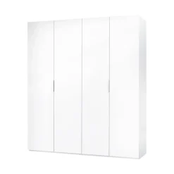Armoire Knoxville, Armoire de chambre avec 4 portes battantes, Armoire avec 2 Etageres, 180x52h200 cm, Blanc