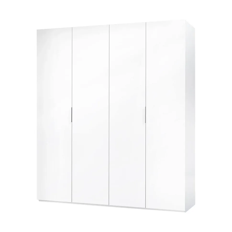 Armoire Knoxville, Armoire de chambre avec 4 portes battantes, Armoire avec 2 Etageres, 180x52h200 cm, Blanc