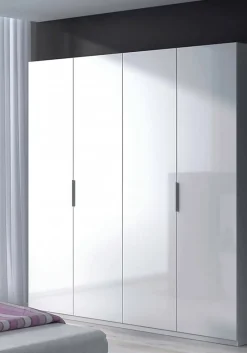 Armoire Knoxville, Armoire de chambre avec 4 portes battantes, Armoire avec 2 Etageres, 180x52h200 cm, Blanc