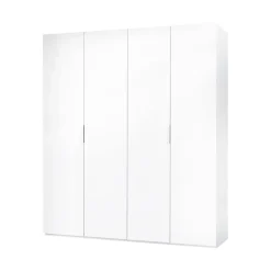 Armoire Knoxville, Armoire de chambre avec 4 portes battantes, Armoire avec 2 Etageres, 180x52h200 cm, Blanc