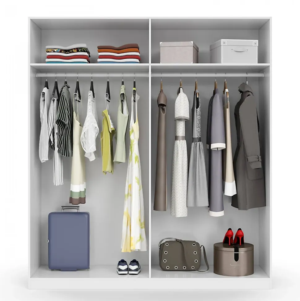 Armoire Knoxville, Armoire de chambre avec 4 portes battantes, Armoire avec 2 Etageres, 180x52h200 cm, Blanc