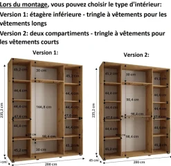 Armoire Lanko 2 a portes coulissantes H. 235,2 x L. 200 x P. 45 3 portes
