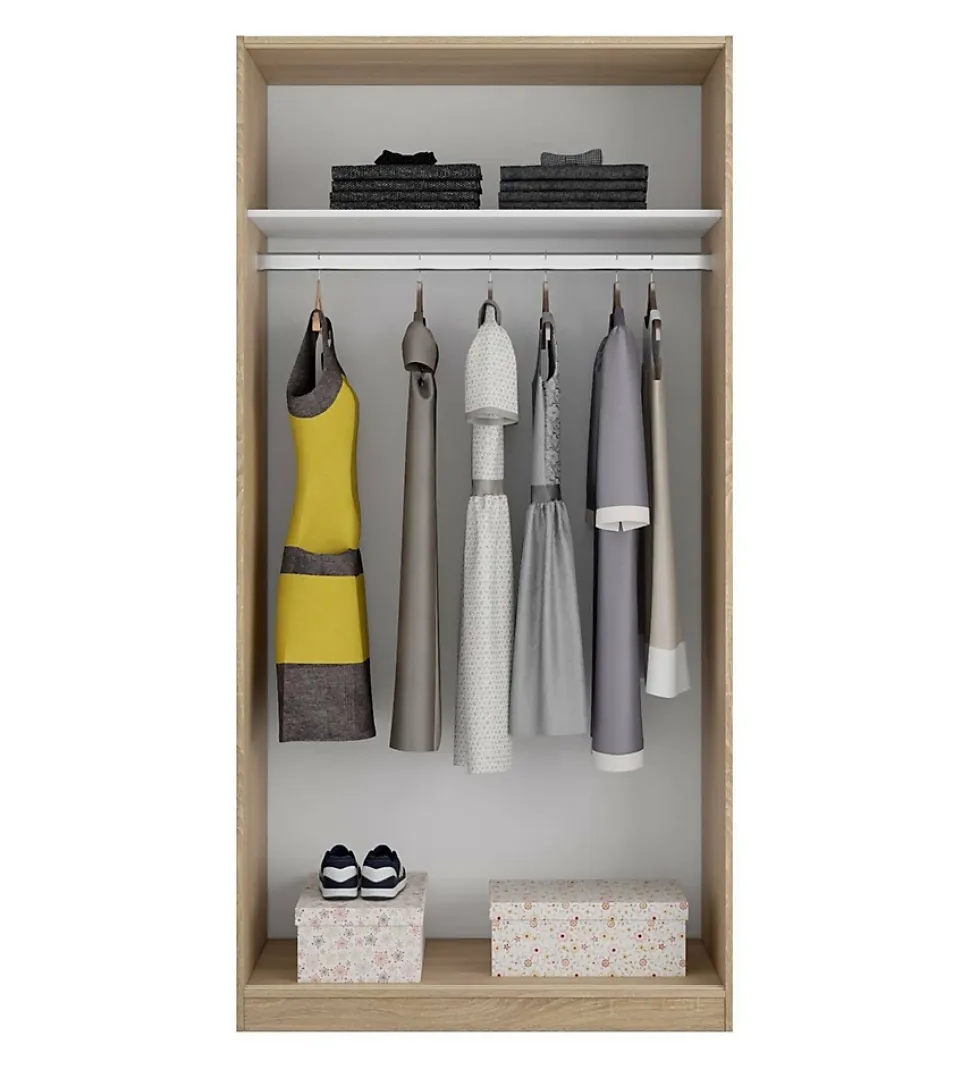 Armoire Lansing, Armoire de chambre avec 2 portes coulissantes, Armoire avec Etagere et tringle à vêtements, 100x50h200 cm, Chêne