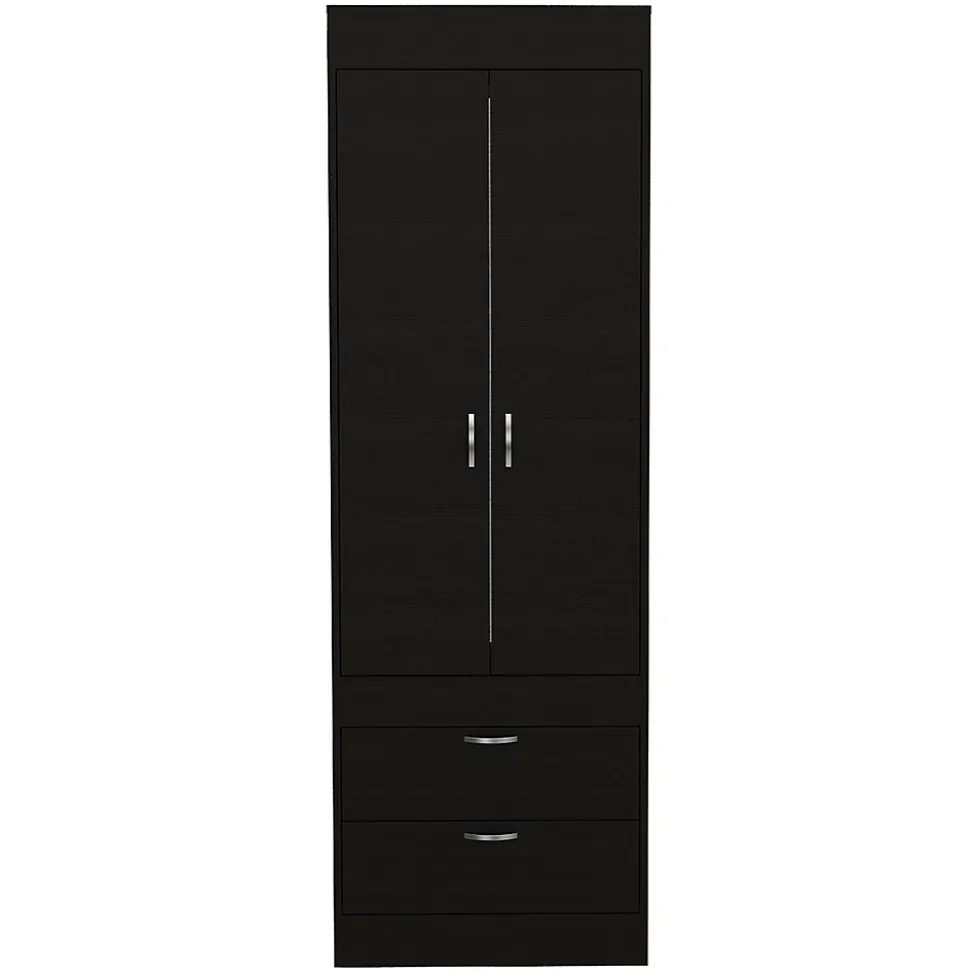 Armoire Lisboa, avec 2 tiroirs et rail de suspension , 178.81 cm X 59.18 cm X 48 cm , Noir