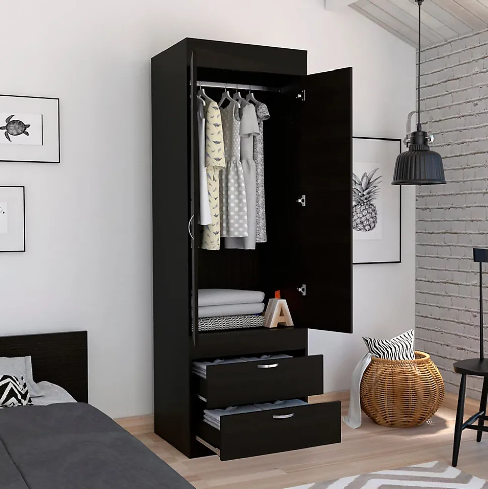 Armoire Lisboa, avec 2 tiroirs et rail de suspension , 178.81 cm X 59.18 cm X 48 cm , Noir