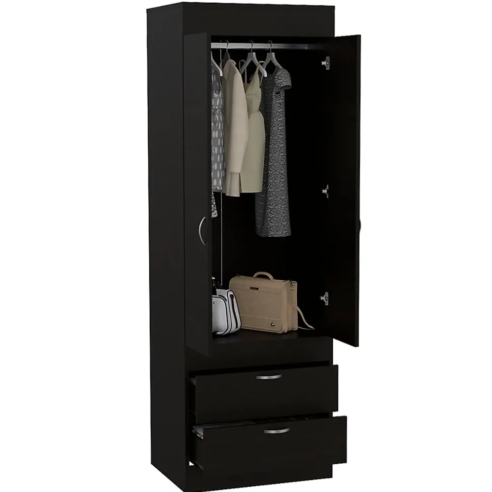 Armoire Lisboa, avec 2 tiroirs et rail de suspension , 178.81 cm X 59.18 cm X 48 cm , Noir