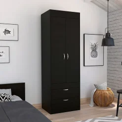 Armoire Lisboa, avec 2 tiroirs et rail de suspension , 178.81 cm X 59.18 cm X 48 cm , Noir