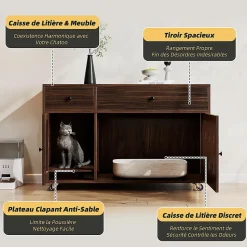 Armoire litière chat 100x45x66cm - noyer, plateau amovible, anti-odeurs