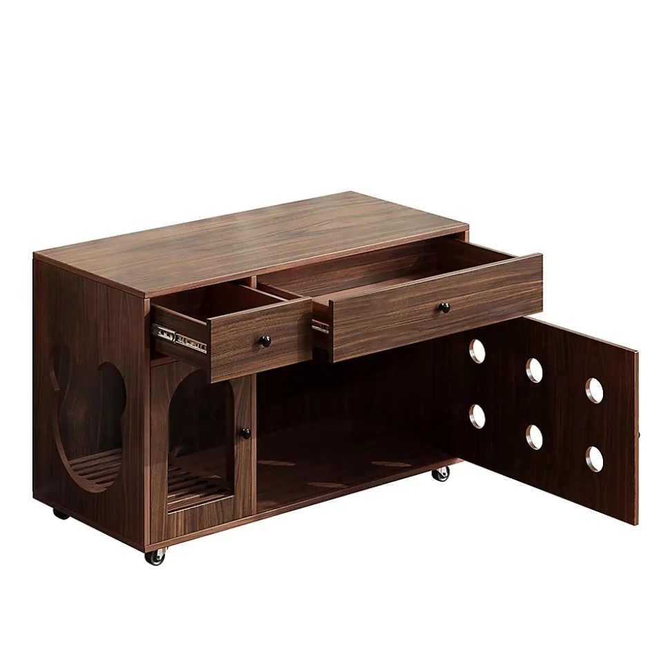 Armoire litière chat 100x45x66cm - noyer, plateau amovible, anti-odeurs