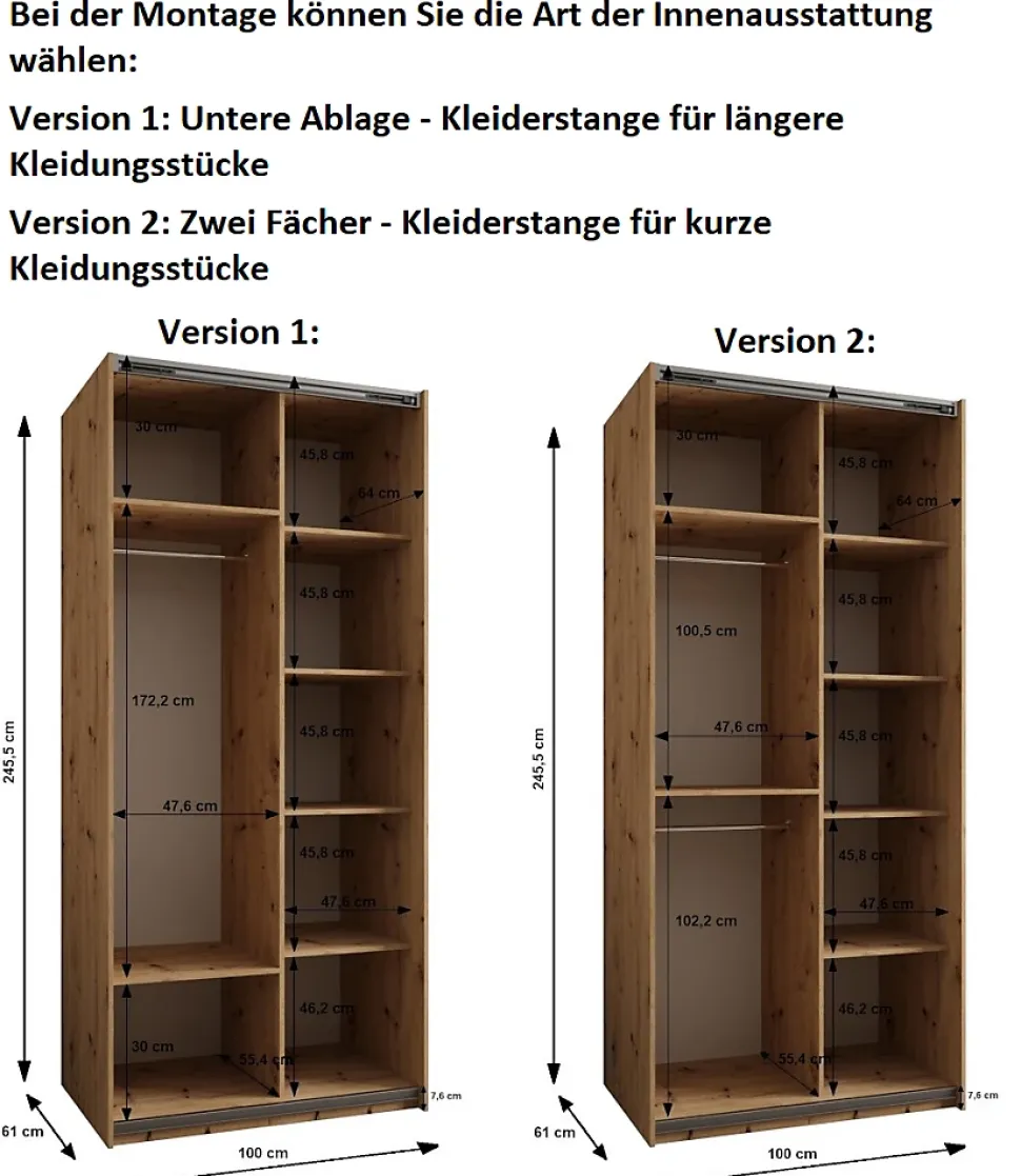 Armoire Lux 3 à portes battantes H. 245,5 x L. 100 x P. 64, 2 portes