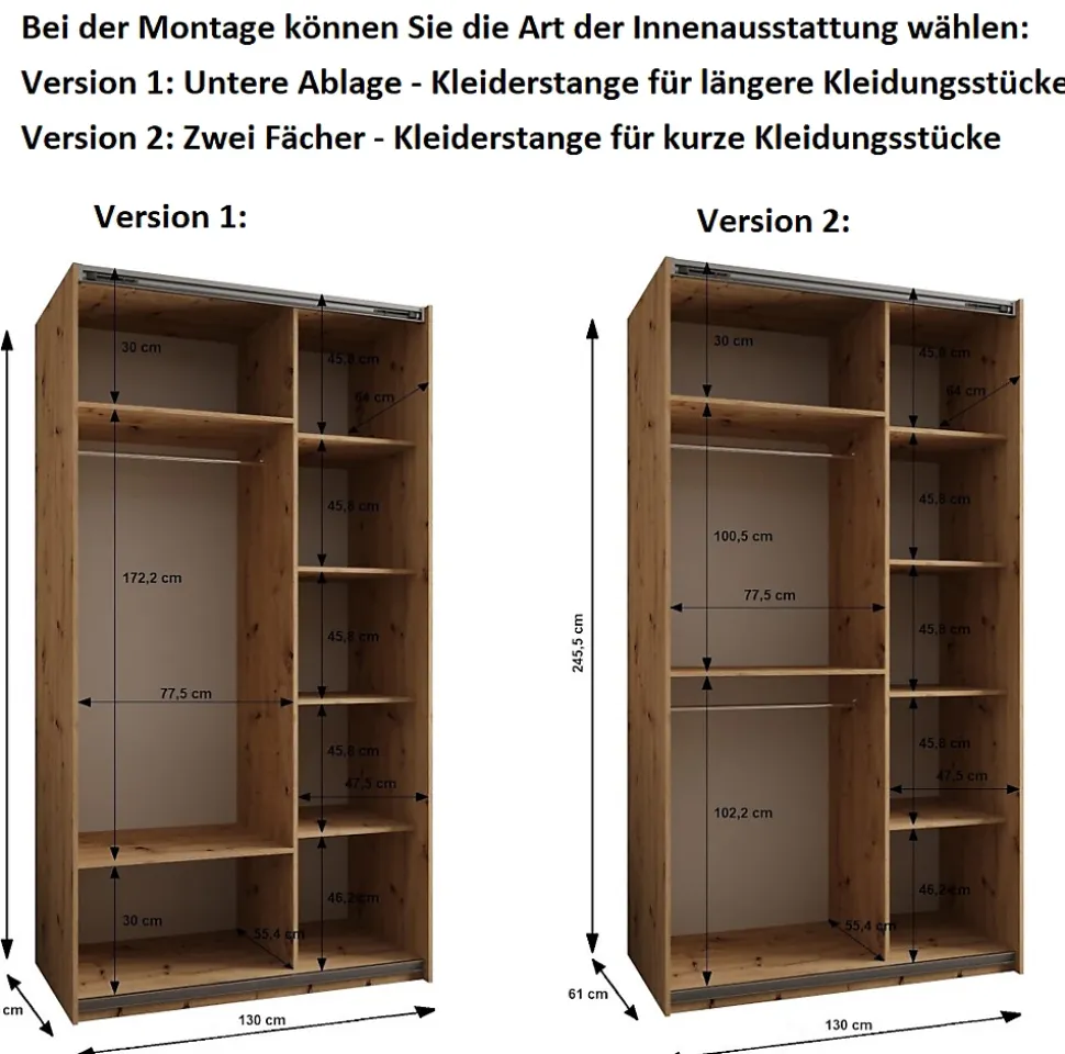 Armoire Lux 1 à portes battantes H. 245,5 x L. 130 x P. 64, 2 portes