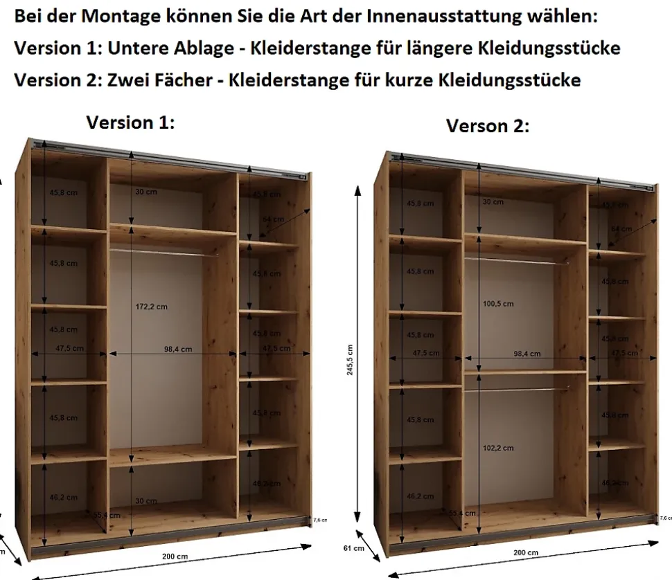 Armoire Lux 3 à portes battantes H. 245,5 x L. 200 x P. 64, 2 portes