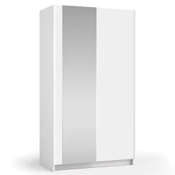 Armoire LYSIA 2 portes coulissantes avec miroir 100 x 182 x 55 cm Coloris blanc