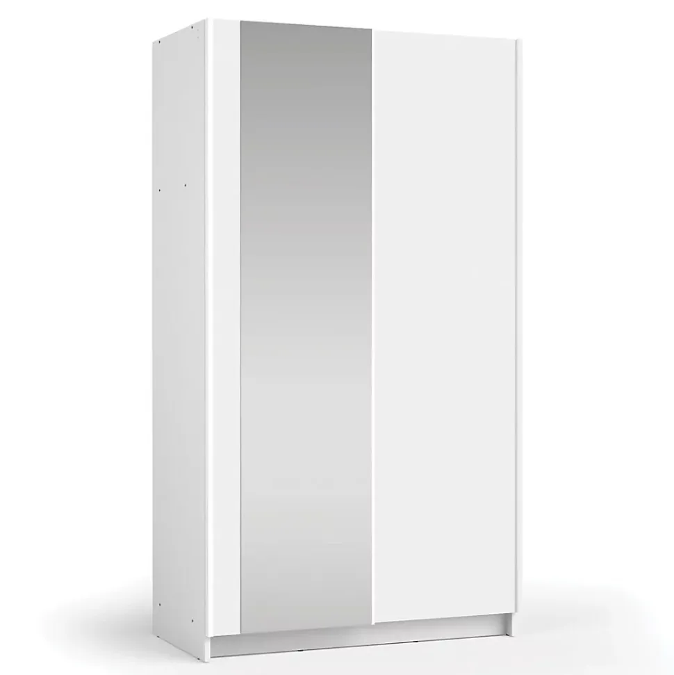 Armoire LYSIA 2 portes coulissantes avec miroir 100 x 182 x 55 cm Coloris blanc