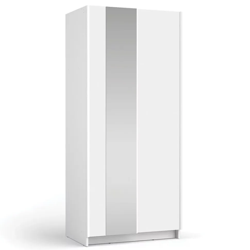 Armoire LYSIA 2 portes coulissantes avec miroir 80 x 182 x 55 cm Coloris blanc