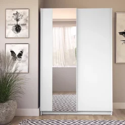 Armoire LYSIA 2 portes coulissantes avec miroir 120 x 182 x 55 cm Coloris blanc