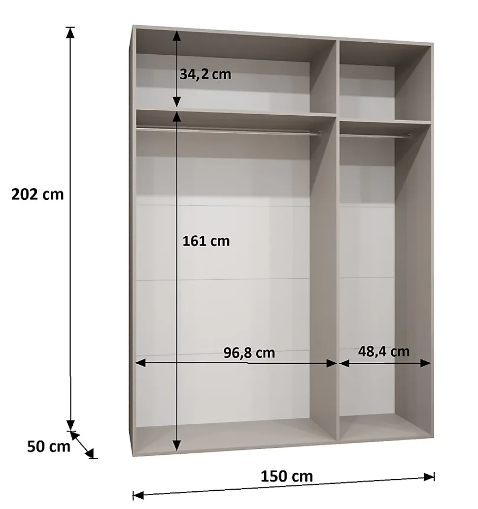 Armoire Marbella 1 a portes battantes H. 202 x L.150 x P. 52, 3 portes