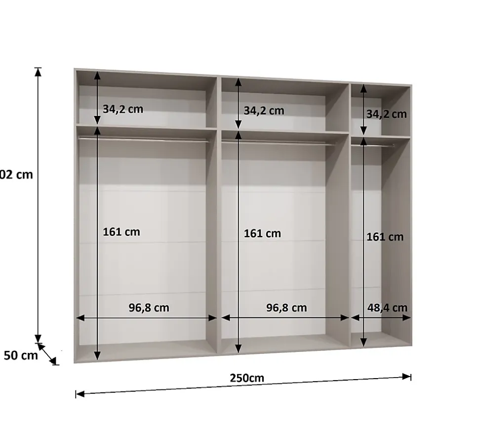 Armoire Marbella 1 a portes battantes H. 202 x L.250 x P. 52, 5 portes