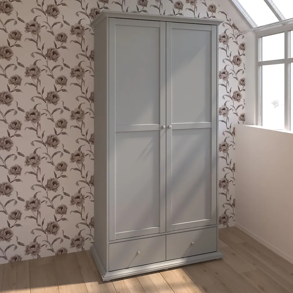 Armoire MARGAUX 2 portes 2 tiroirs gris galet L104 P53 H202 cm panneaux 15 mm